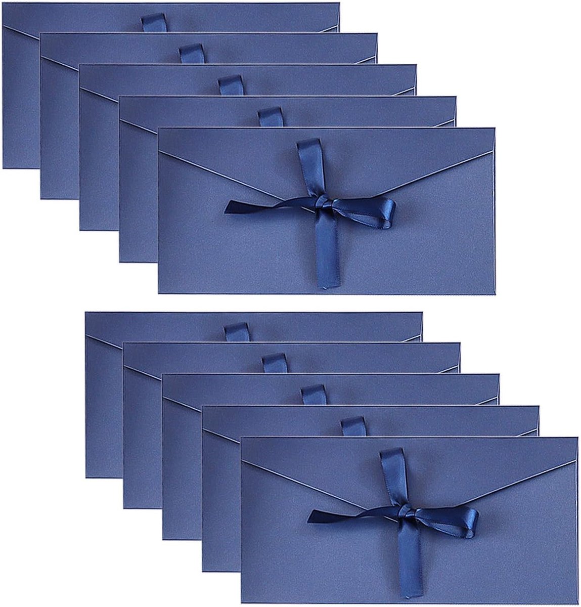 10 stuks meerblauwe enveloppen met linten, wenskaarten van kraftpapier, cadeau-envelopzakjes, uitnodigingsenveloppen (22 * 11cm)