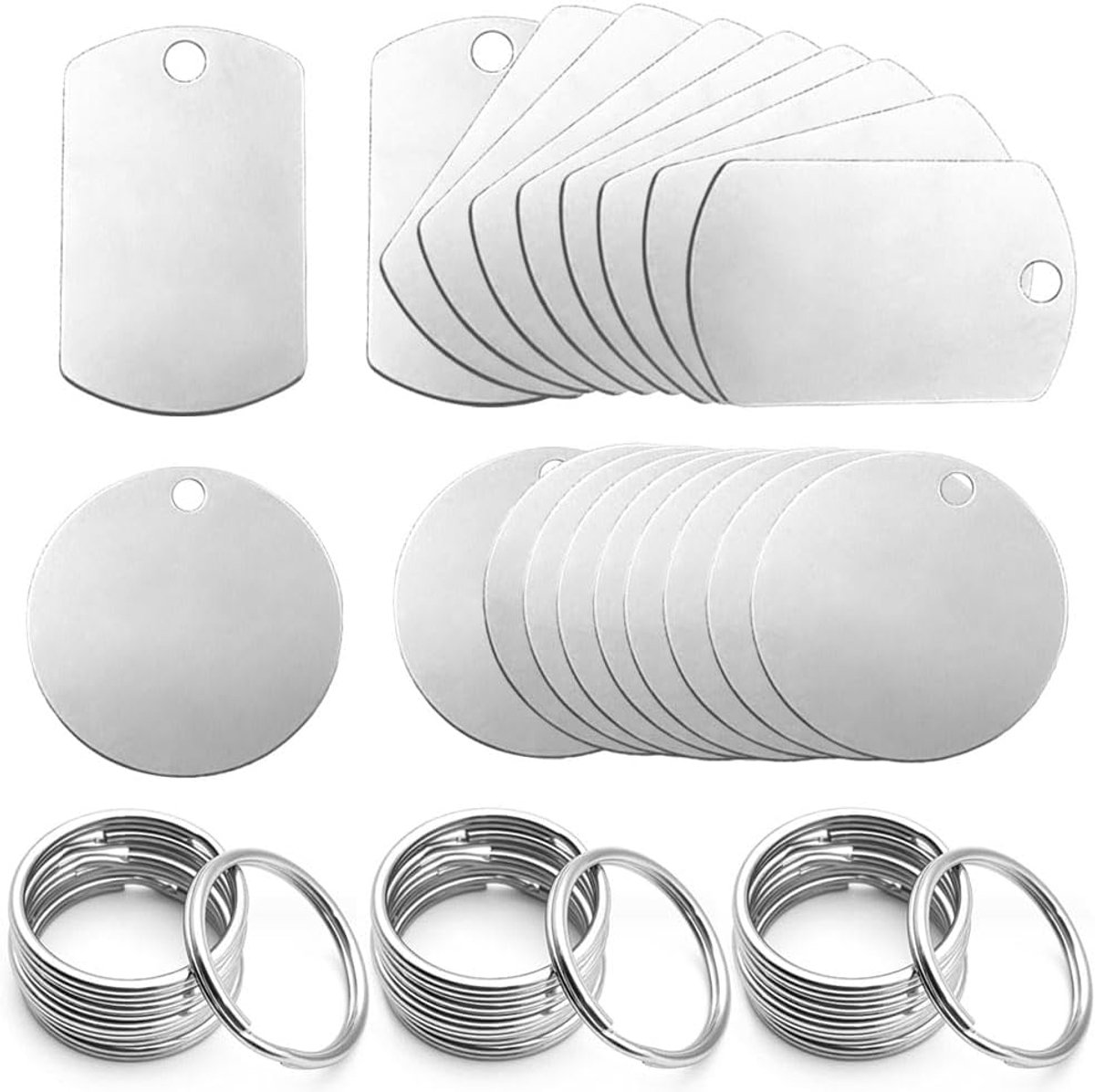 Set van 20 lege roestvrijstalen hondenhangers - Blanco labels - Blanco labels - Sleutelhangers - Ronde labels - Knutselset