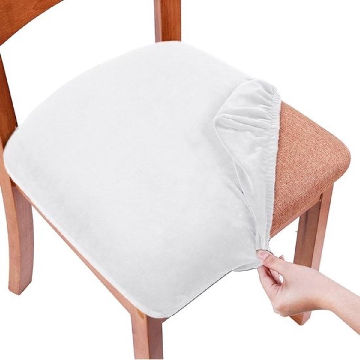 Stoelhoezen - Zitkussenhoezen - Eetkamer decoratie - Elastische pasvorm - Set van 6 - Wit
