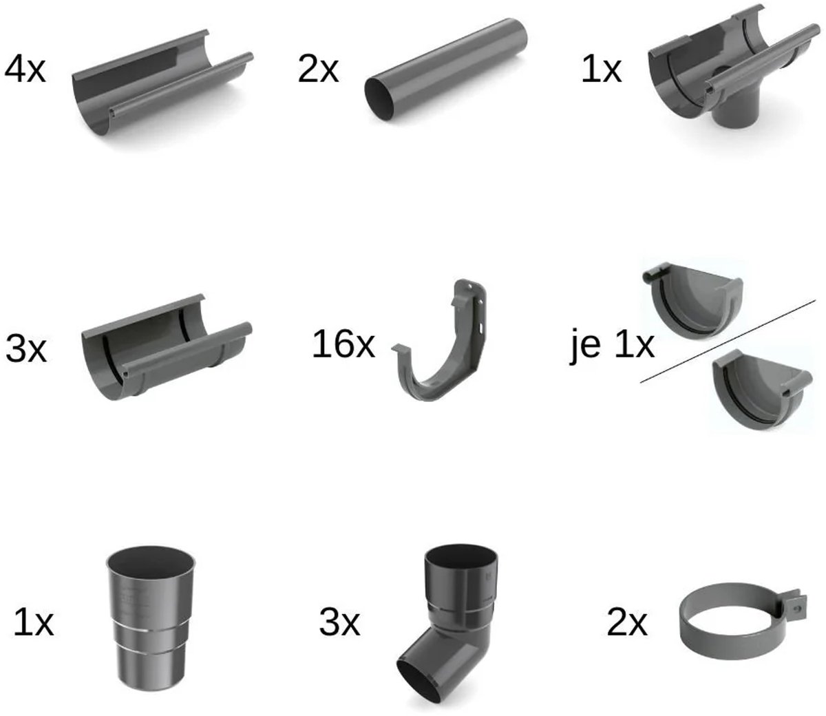 Dakgoot 8m Set Grafiet, Regenpijp Systeem 125