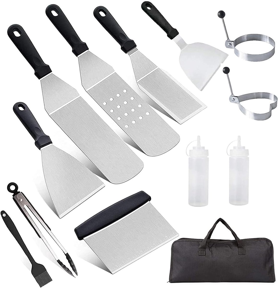 Dailygoods- Grillspatel 11-delig - Roestvrij Staal - Accessoireset - BBQ - Professioneel - Hoogwaardige Handvatten - Grillgereedschap