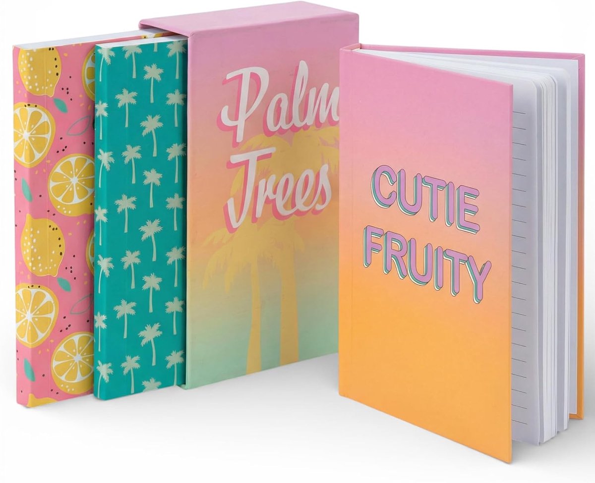 Dailygoods- Notitieboekjes Set van 3 - Gelinieerd - Hardcover - Zomerdesign - 14 x 9 cm - 50 pagina's per boek - Notitieboeken