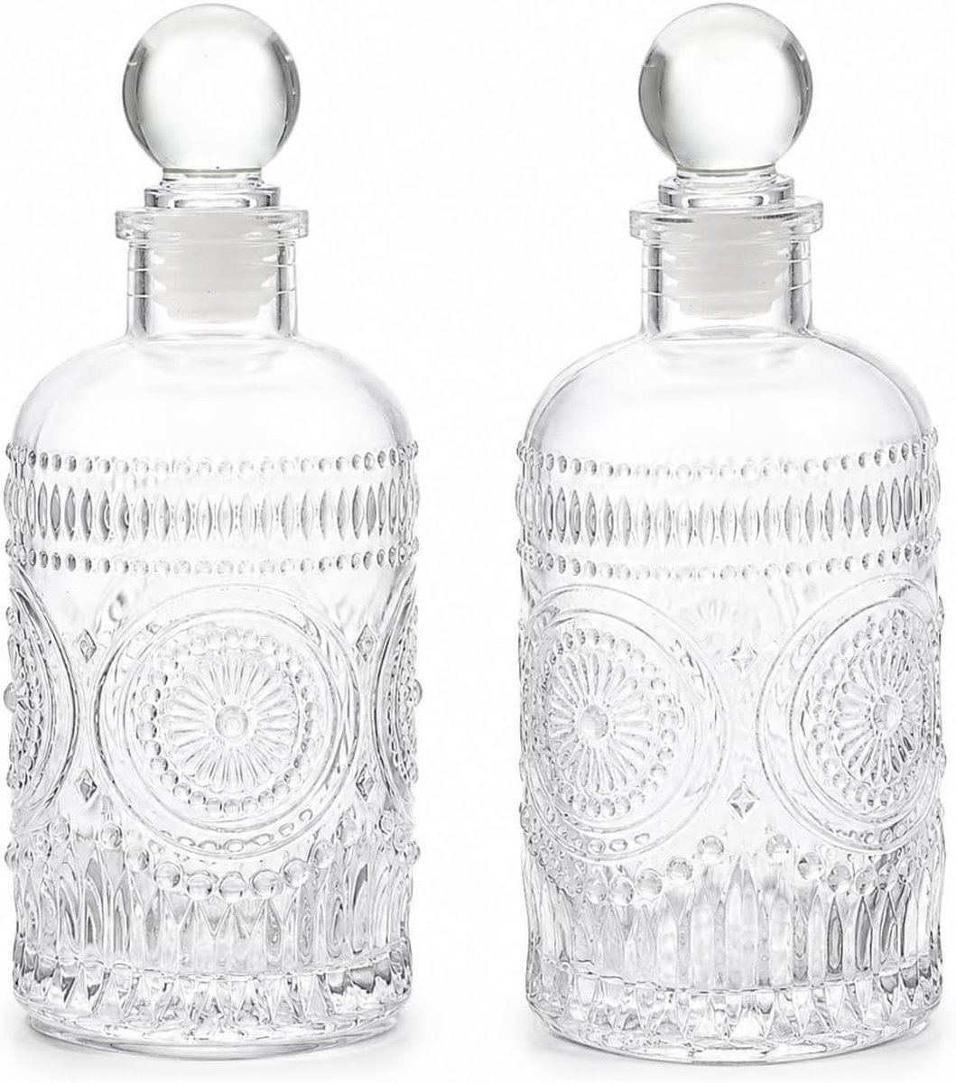 Dailygoods- Diffuser 2 Stuks - Aromatherapie - Geurverspreider - Glazen Flessen 200 Ml - Decoratief - Duurzaam Materiaal