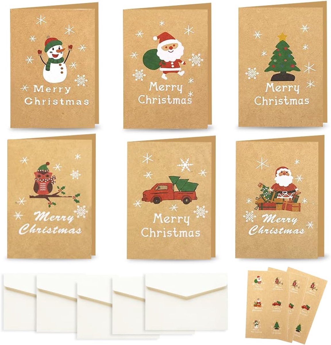 Dailygoods- Kerstkaarten Set 24 Stuks - Vouwkaarten - Wenskaarten met Enveloppen - Blanco Binnenkant - Prachtig Vormgegeven - Voor Familie en Vrienden