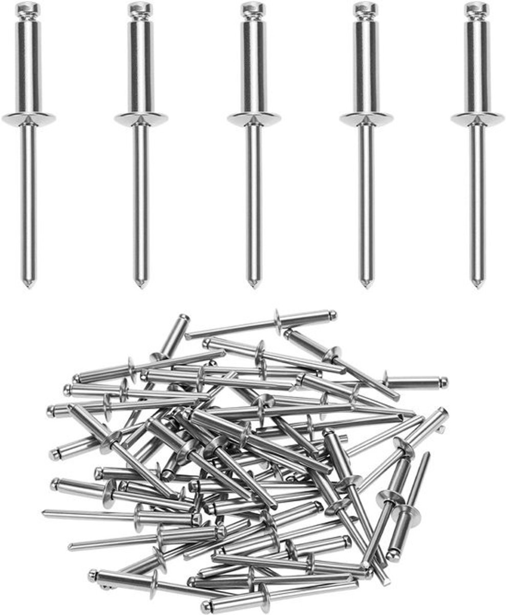 Blinde Klinknagels - Klinknagels RVS - Bevestigen van Materialen - Roestvrij Staal 304 - 4.8 x 16 mm - Zilver