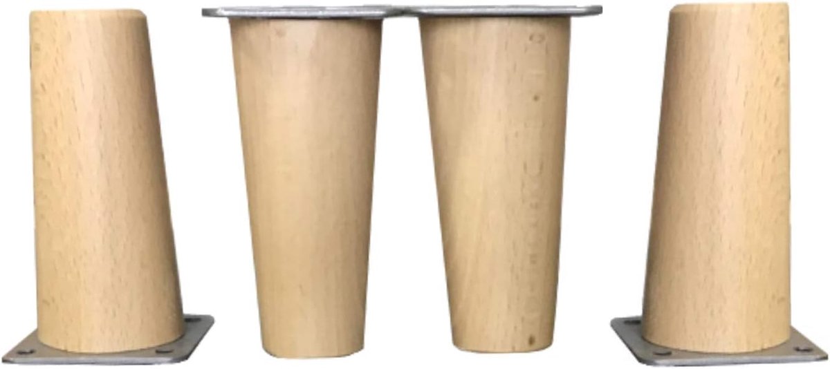 Poten met montageplaat, 4 stuks meubelpoten, 8, 10, 12, 15, 20 cm hoog, conische houten poten (4 stuks 12 cm, natuur)