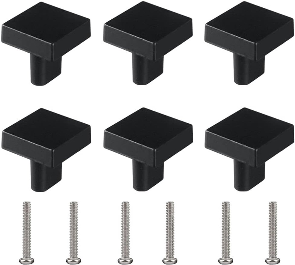 Knoppen Meubelgrepen Vierkant 6 Stuks Meubelknoppen Kastknoppen Enkele Gats Kleine Handgreep Moderne Keukenkast Handvat Lade Knoppen Zwart met Bijpassende Schroeven