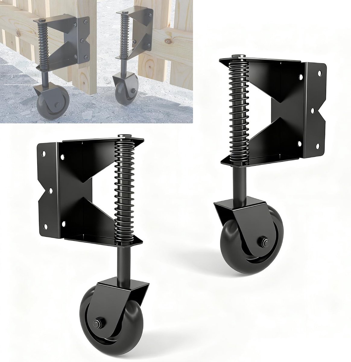 Zware Tuindeurwielen met Veermechanisme, Draaibare Rollen voor Houten Poorten en Metaalhekken, 14x6.8x30 cm