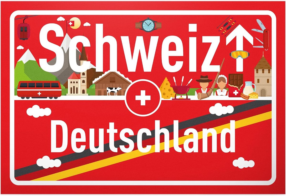 Zwitserland Duitsland plaatsbord - kunststof bord 30 x 20 cm - cadeau-idee cadeaubon reizen vakantie reisvoucher mannen & vrouwen geldgeschenk afscheidskaart baan cadeau-idee decoratieve kaart