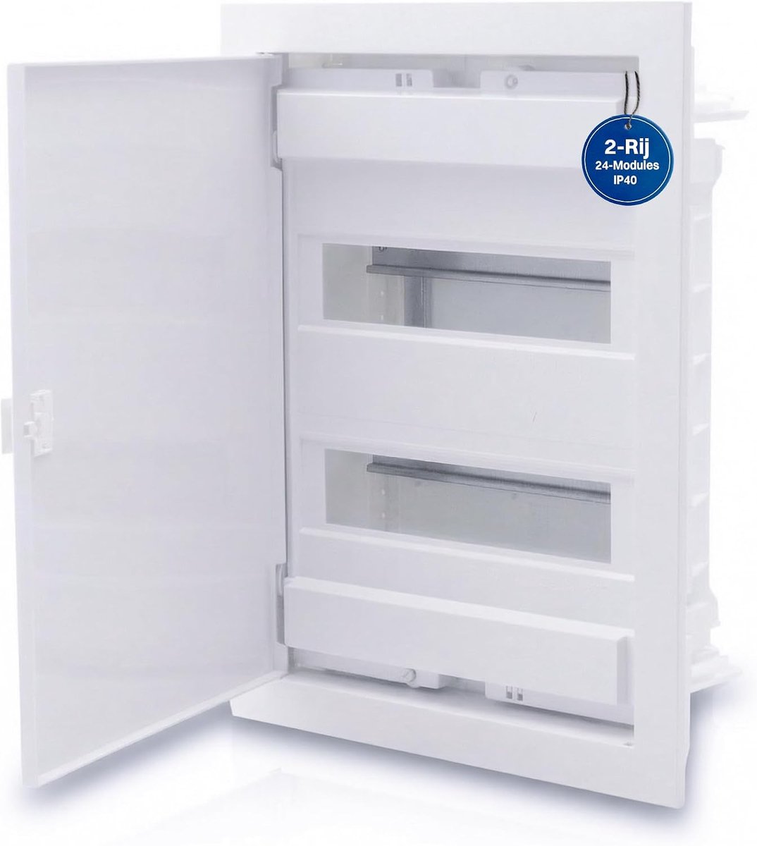 Inbouw Groepenkast 2 Rij – IP40 Verdeelkast voor 24 Modules met Witte Deur en DIN-Rail voor Eenvoudige Elektrische Installatie Thuis en Zakelijk Gebruik – 442 x 347 x 92mm