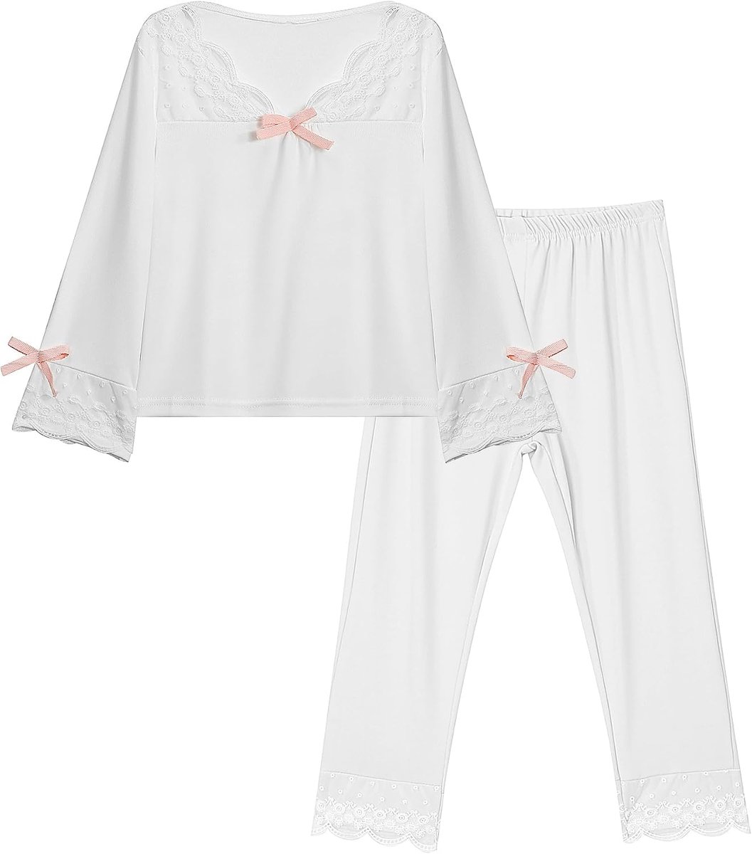 MATT KEELY Pyjama meisjes lang behaaglijk kant pyjama set met strik tweedelige kinderen herfst/winter nachtkleding