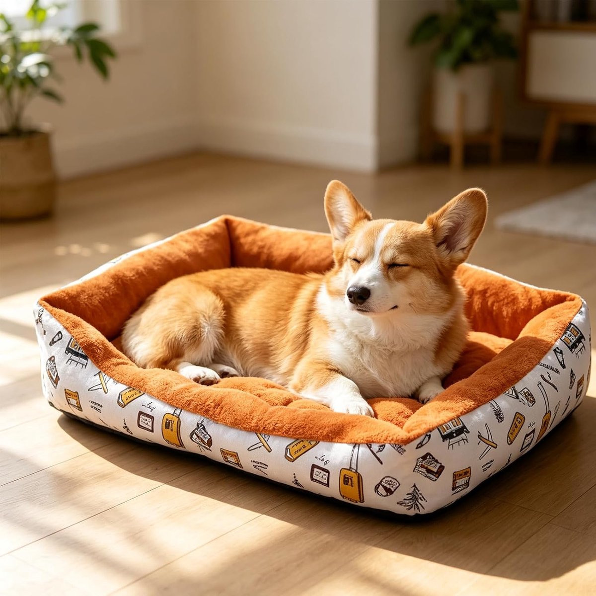 Pluche huisdierbed voor katten kleine honden, hondenbed, machinewasbaar, super zacht PP katoenen orthopedisch kattenbed, antislip waterdichte bodem slaapbank voor kleine middelgrote honden of katten