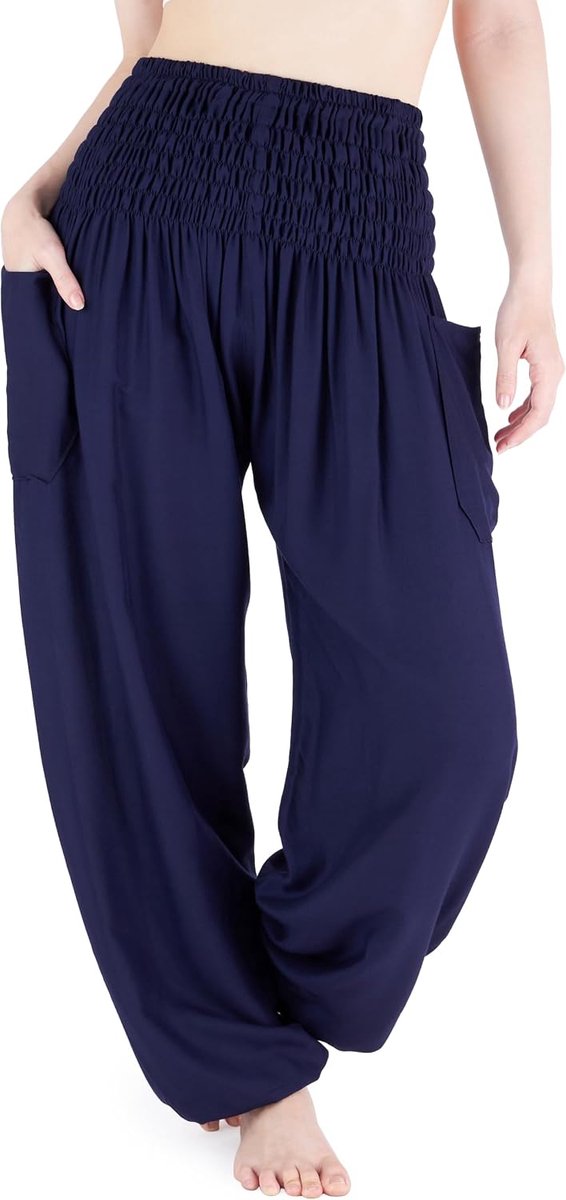 Vrouwen Gesmokte Taille Effen Kleuren Boho Yoga Harembroek