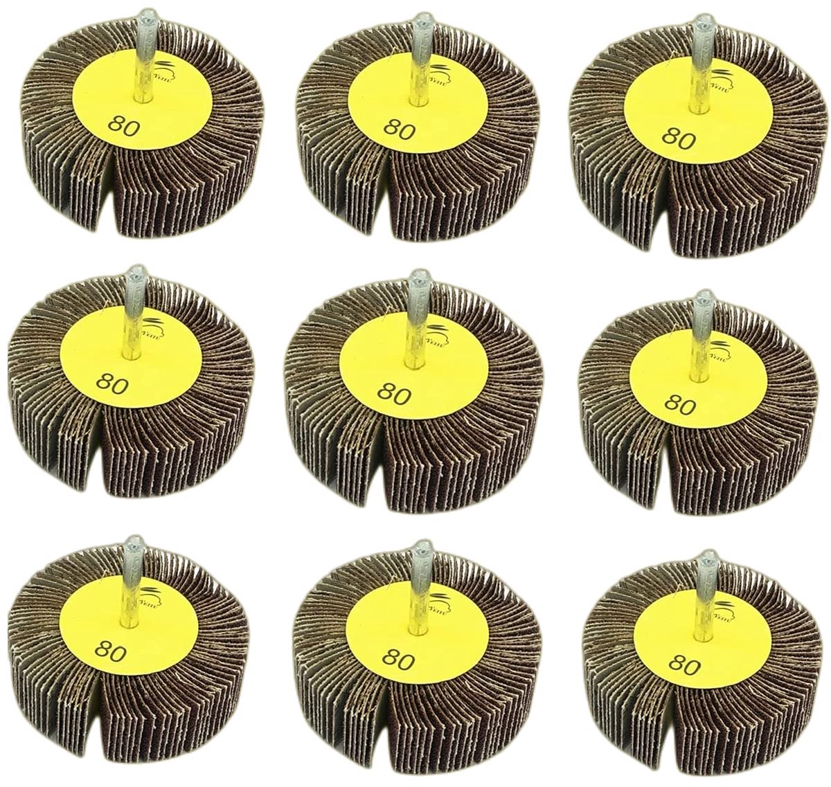 Lamellenschuurmachine, 60MMX25MMx6MM/ Korrel 80. De slijpschijf is geschikt voor het reinigen van roest/lasfrezen/houtproducten. Geschikt voor alle elektrische/draaibank gereedschappen (9 stuks)