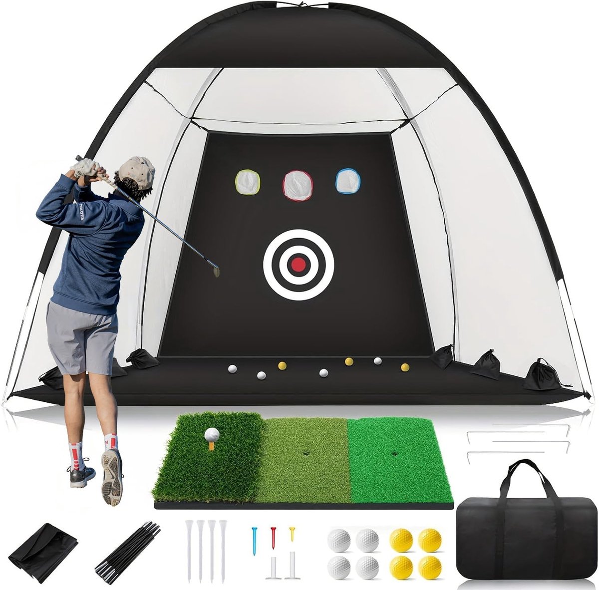 Golftrainingsnet met oefenmat, golfnet voor binnen en buiten, achtertuin, tuin en garage, driving, chipping en swingtraining, voor golfers van alle ervaringsniveaus