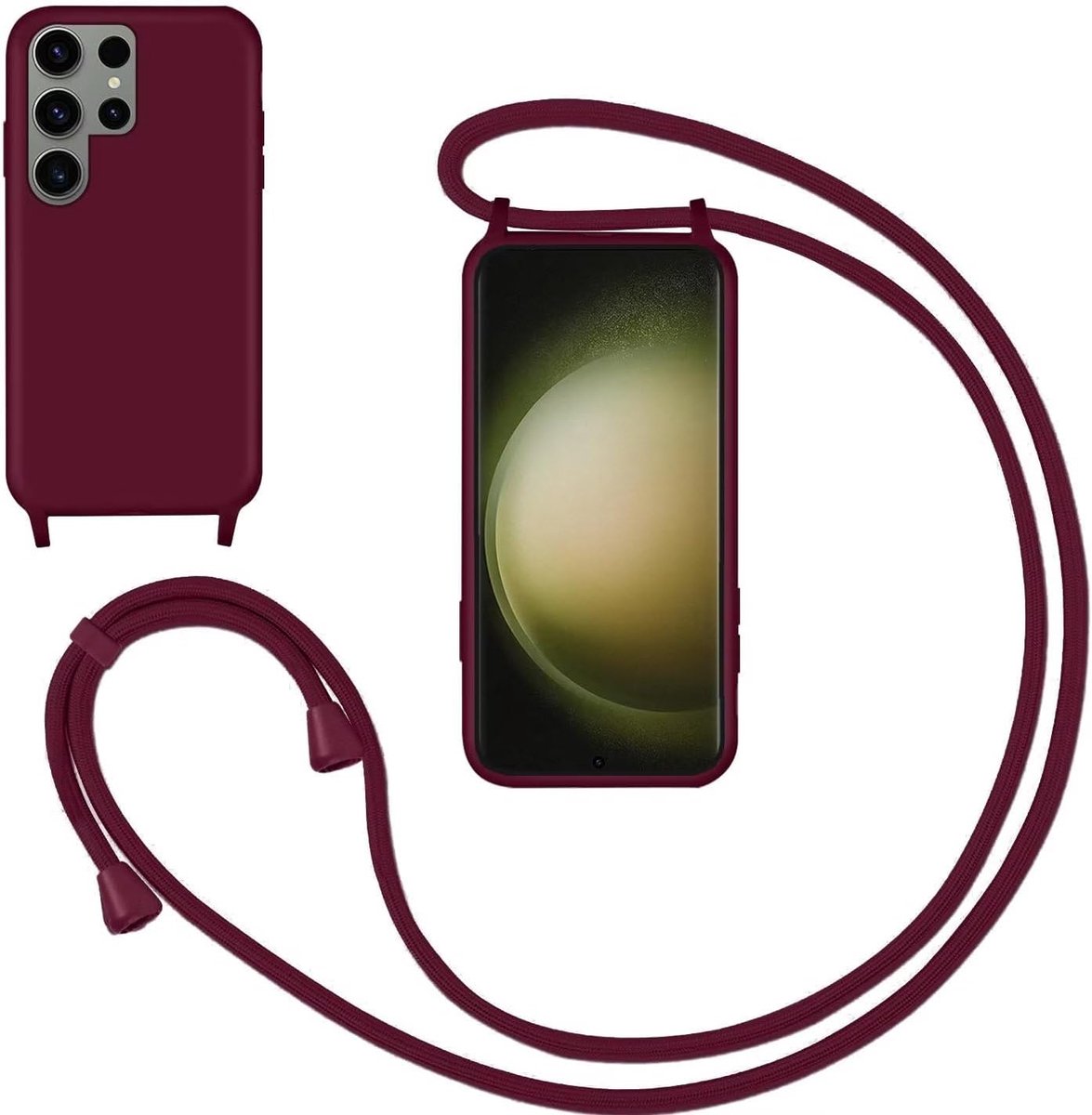 Crossbody sleutelkoord hoesje voor Samsung Galaxy S24, beschermende telefoonhoes van vloeibaar siliconen met verstelbare halsketting, zachte hoes voor Samsung Galaxy S24, rood