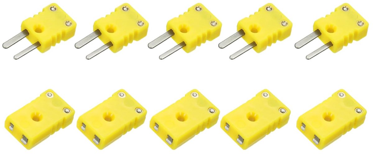 Mini K-type thermokoppelkabel stekker adapter hoge temperatuur 220 °C (428 °F) voor thermokoppelsensor sonde geel 10 stuks