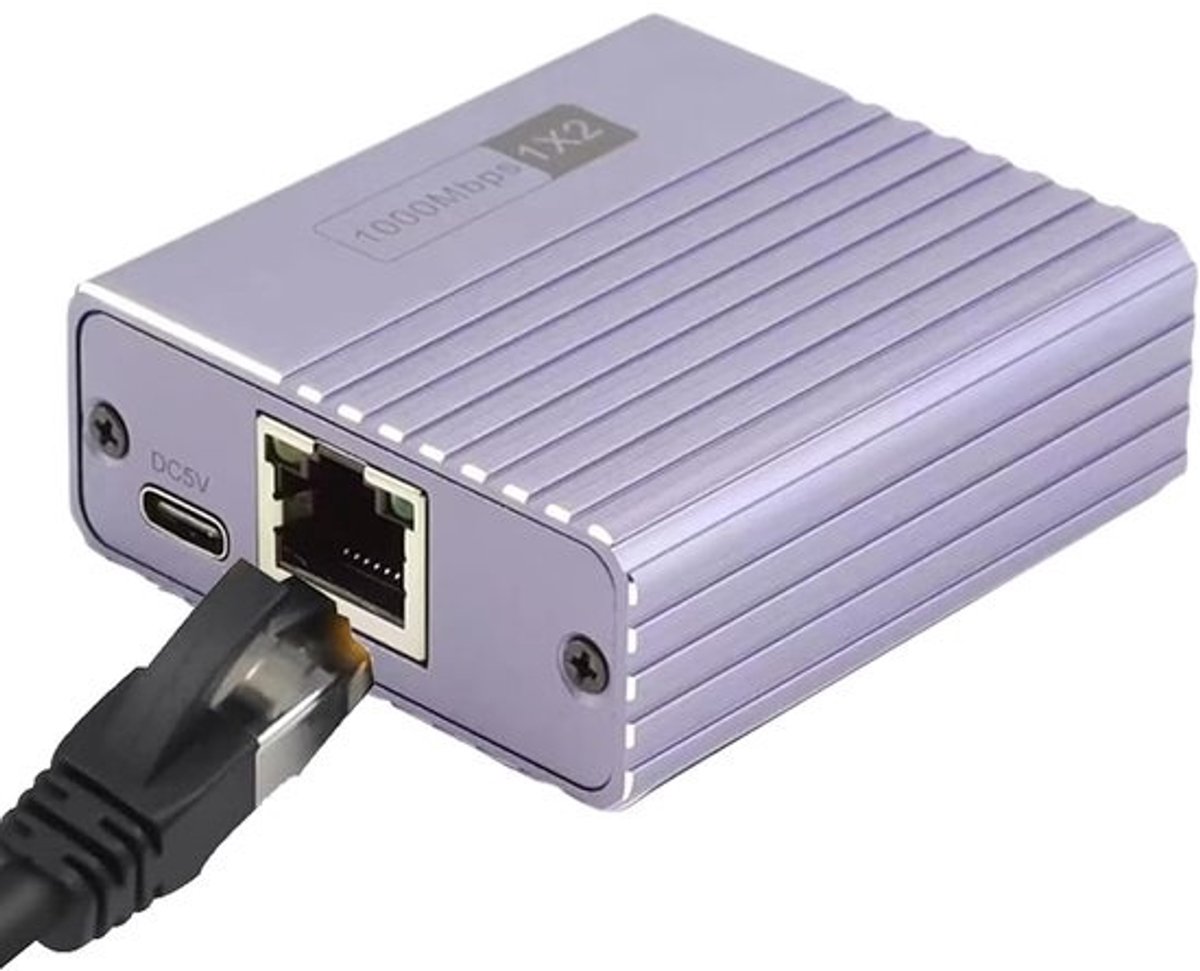 Netwerk Splitter - Ethernet Splitter - Netwerkpoorten Uitbreiden - 1-naar-4 Aansluitingen - 14 x 8 x 3 cm - Paars