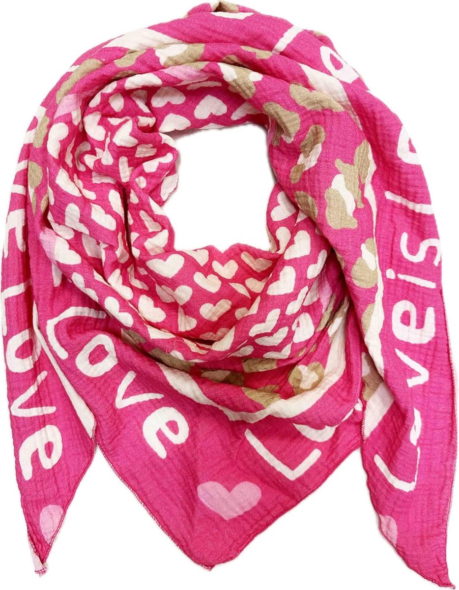 sjaal XL gebreide sjaal met luipaardhart lente sjaal 100% katoen Made in Italy mode driehoekige sjaal herfst lente luipaard liefde is liefde gelukkig