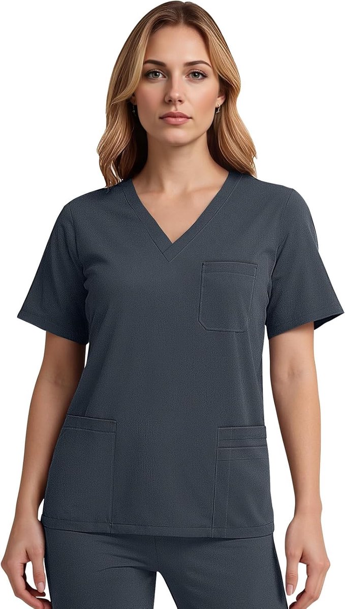 Dames, V-hals, stretch, fleece, gezondheidszorg, werkuniform, kreukvrij en multi-pocket verpleegkundige kleding