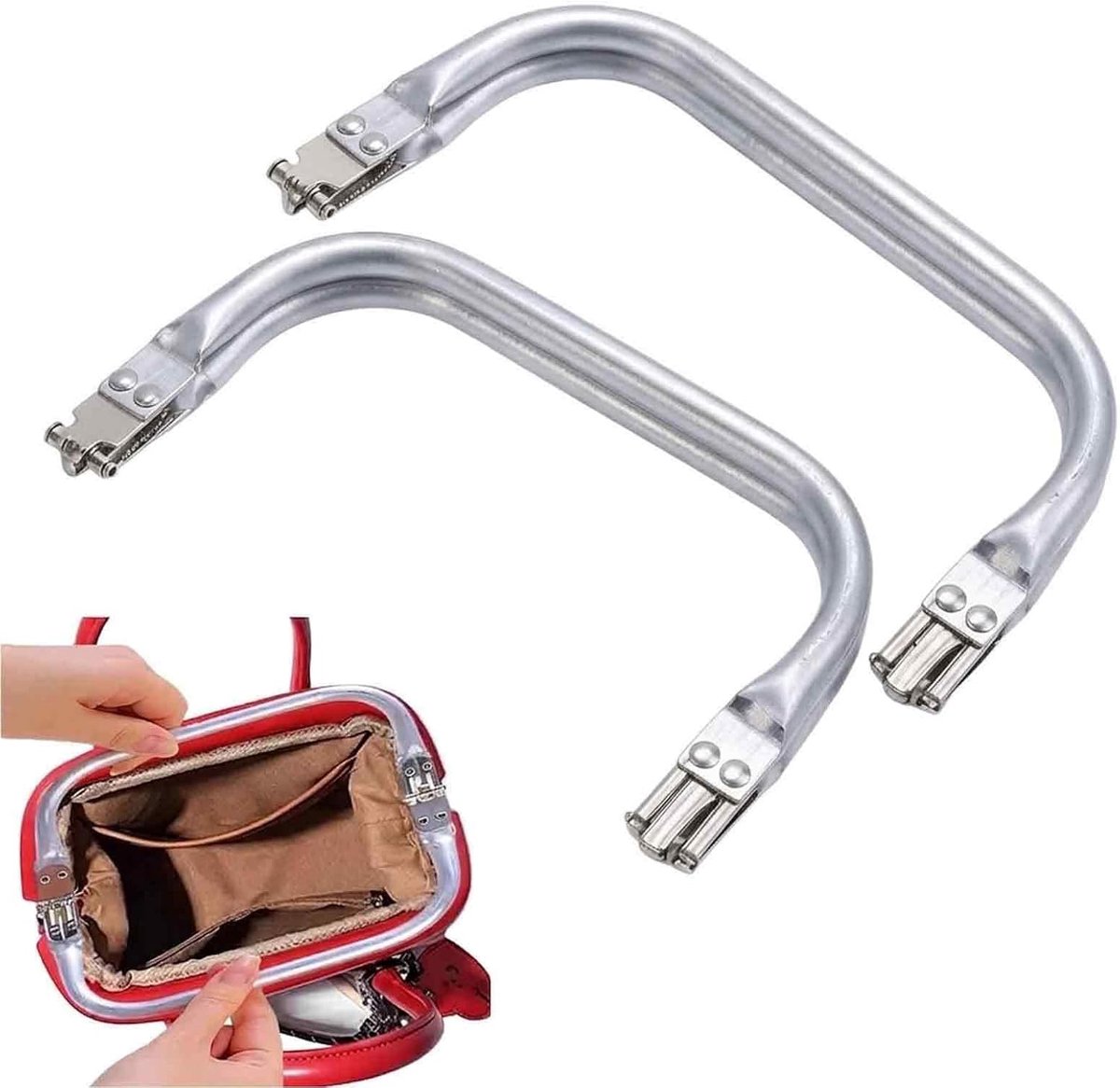 Verpakking met 2 sluitdoppen voor haaktassen, 20 x 9,2 cm, aluminium frame met wolfmond voor doe-het-zelf handtassen en clutch, accessoires voor knutselwerk en naaiwerk