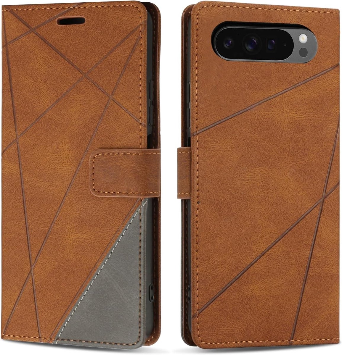 Hoesje voor Google Pixel 9 Pro XL, Premium Lederen Portemonnee Beschermhoes Telefoonhoesjes met Kaartenvakken Beschermhoesje voor Google Pixel 9 Pro XL, Bruin