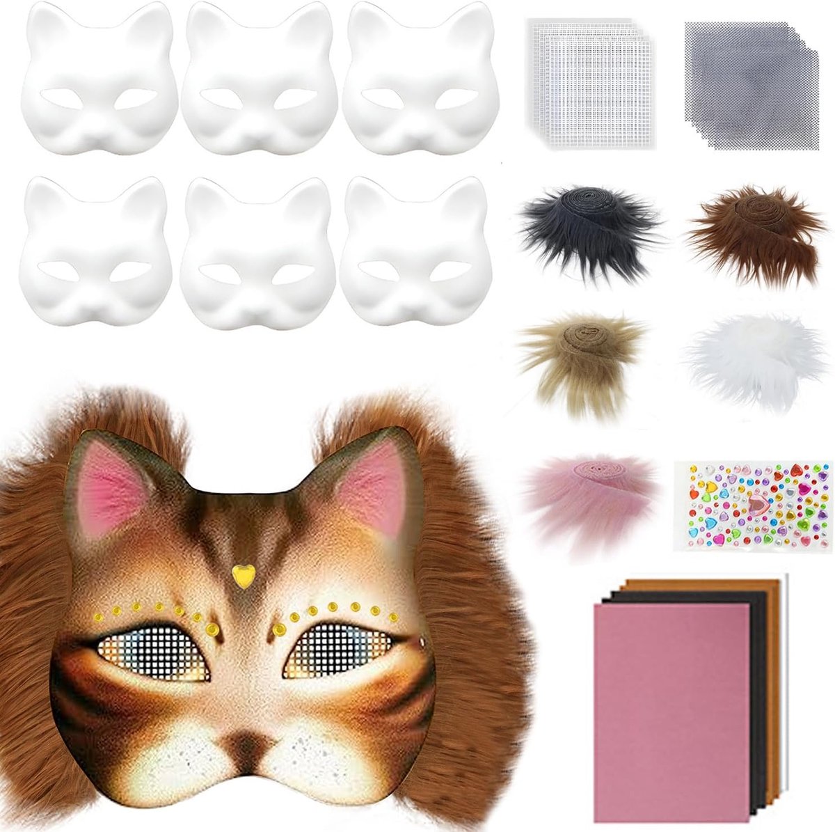 Maskers om te beschilderen, maskers knutselen, kattenmaskers om te schilderen vilt, kattenmasker, masker kunsthandwerk kit, therian masker, voor Halloween, party, maskerade