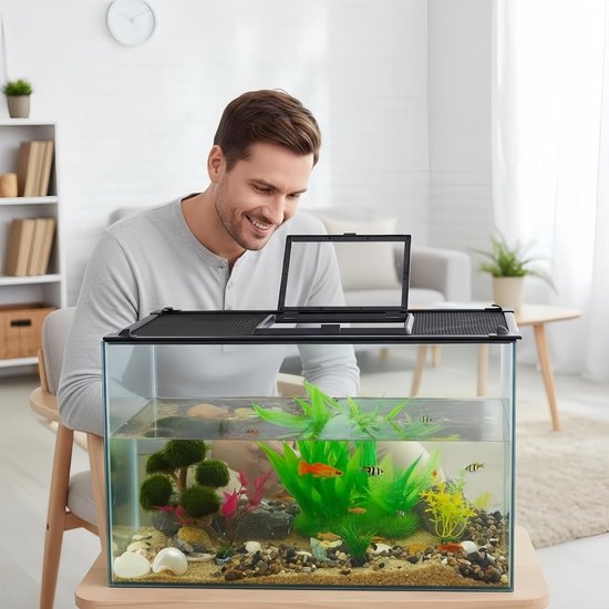 Aquariumafdekking met magneetsluiting en opvouwbare ramen, beschermingsnet voor vissen en reptielen, voorkomt springen, eenvoudige zelfmontage, PP-kunststof, 50 x 30 cm — afbeelding 5