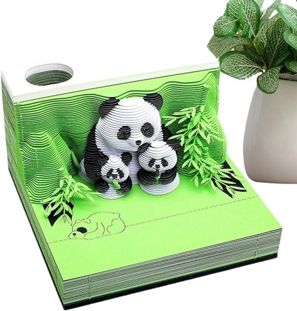 3D Kalender - Kunstkalender Bureau - Decoratief Notitieblok - Panda Papiersculptuur - 9 x 9 x 5 cm - Multicolor