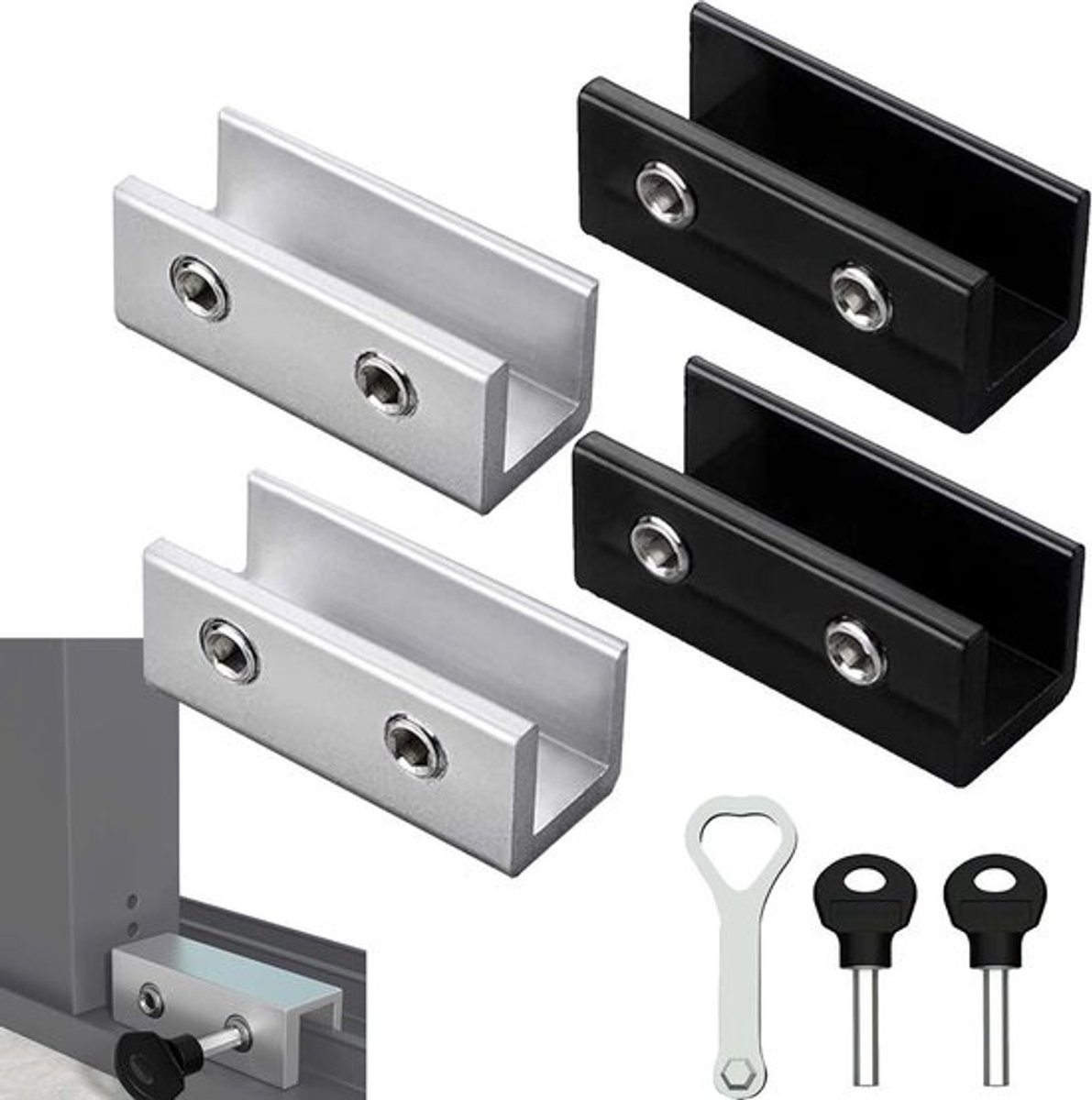 Schuifdeur Raambegrenzer - Raambeveiliging Schuifdeuren - Veiligheid Ramen - Unieke Zeskant Sluitcilinder - 16 mm - Zwart en Zilver