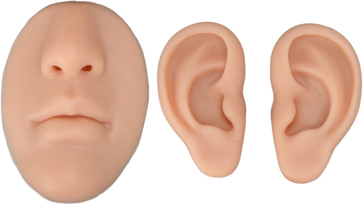 Piercing Oefenkit, Siliconen 3D Neus-, Mond- En Oormodellen, Ideaal Voor Beginners, Sieradendisplay En Medische Training(gemiddelde huidskleur)