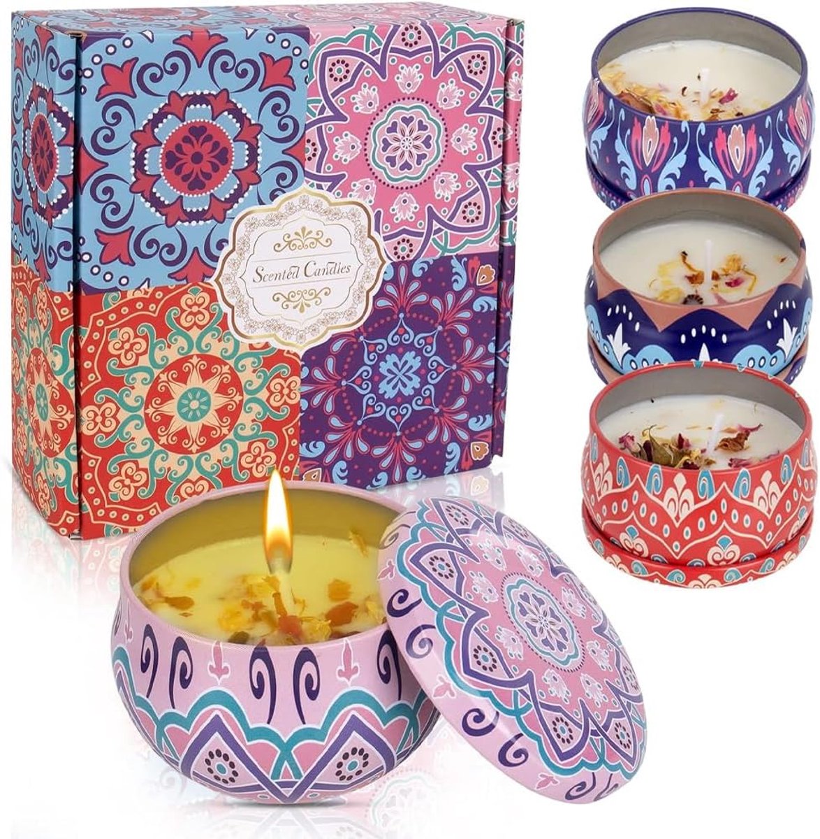 cadeaus voor vrouwen, 4 stuks geurkaarsen, cadeauset, natuurlijke sojawas, aromatherapie, kaarsenset voor verjaardag, Kerstmis, moederdagcadeau
