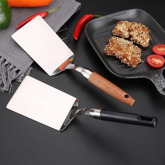 304 roestvrijstalen metalen bakplaat spatel - pannenkoek Flipper - Geweldig voor BBQ Grill en Flat Top Griddle - Commerciële kwaliteit. (zwart handvat) — afbeelding 2