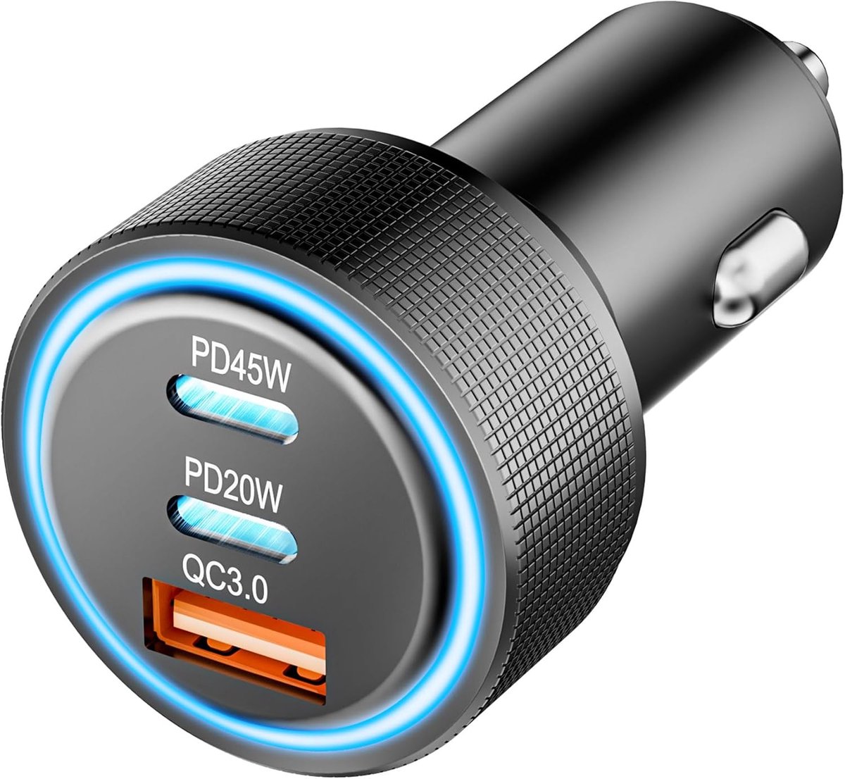 C autolader, sigarettenaansteker, USB-laadadapter, 65 W, 3-poorten, metalen autolader, 12 V, USB-adapter, autostopcontact, autolader, PD en QC3.0, snel opladen voor mobiele telefoon