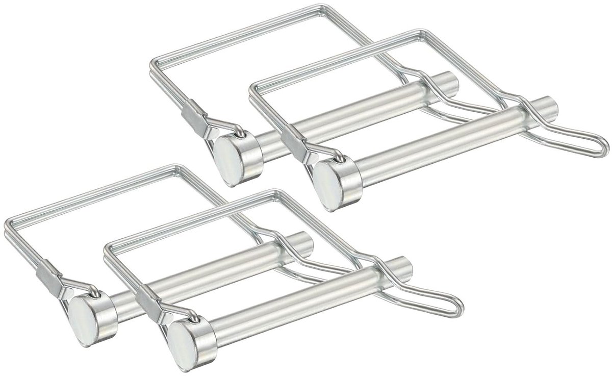 4 stuks koppelingspinnen voor aanhangers, 5/16 inch x 2,8 inch, met draadveer en vierkante sluiting