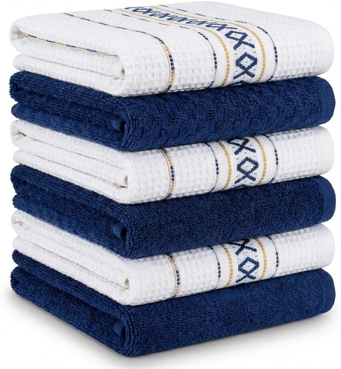katoenen keukendoeken, set van 6 keukendoeken van microvezel en badstof, absorberende theedoeken van katoen, marineblauw