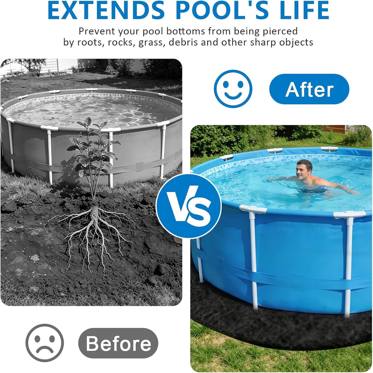 Zwembadonderlegger, rond, zwembadonderlegger, rond, zwembadonderlegger, outdoor, zwembadonderlegger, vloerbescherming, vloermat, voorgesneden grondzeil voor opbouwzwembaden en whirlpools (305 cm)