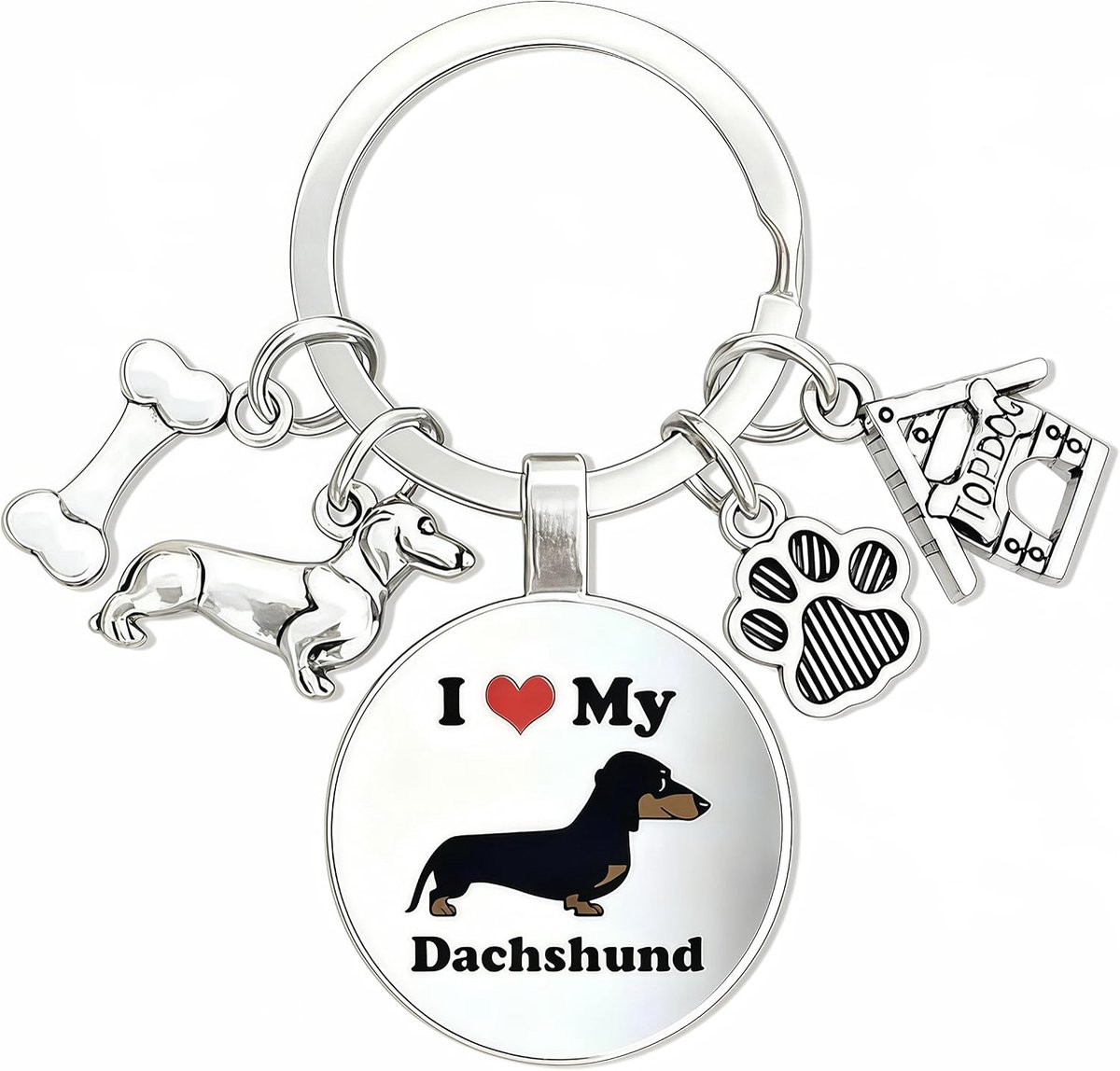 sleutelhanger, sleutelhanger van roestvrij staal, geluksbrenger, zakhanger, sleutelhanger, teckel, cadeau voor geliefde, vriend, verjaardag sleutelhanger