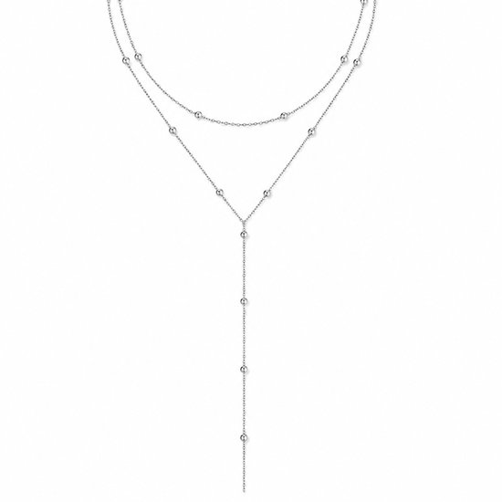 Zilverkleurige dubbele ketting met bolletjes en Y-hanger.