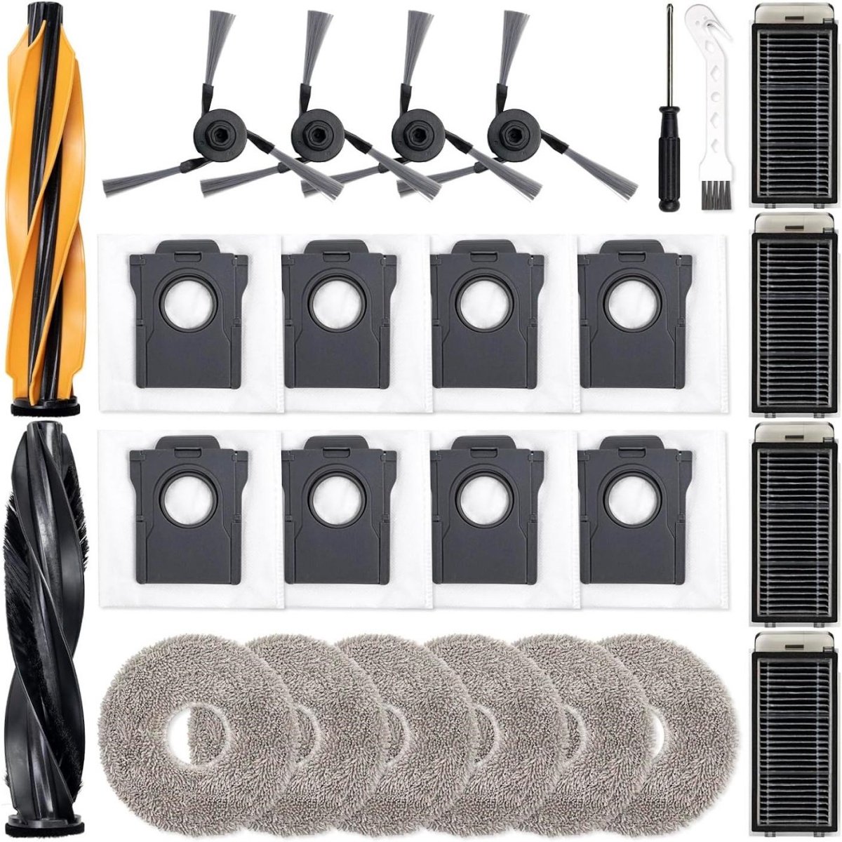 SSTRWGOOD 21 Stuks Stofzuigeraccessoireset - Huishoudelijke grootapparaten - Geschikt voor Ecovacs Deebot T80 - Inclusief 2 Rubber Hoofdborstels, 4 Filters, 6 Zijborstels, 2 Rolborstels, 6 Stofzakken en 1 Reinigingsborstel
