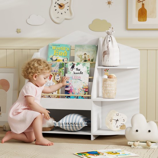 Kinderplank met 7 schappen voor boeken en speelgoed, afgeronde randen, draagvermogen 40 kg, wit — afbeelding 3