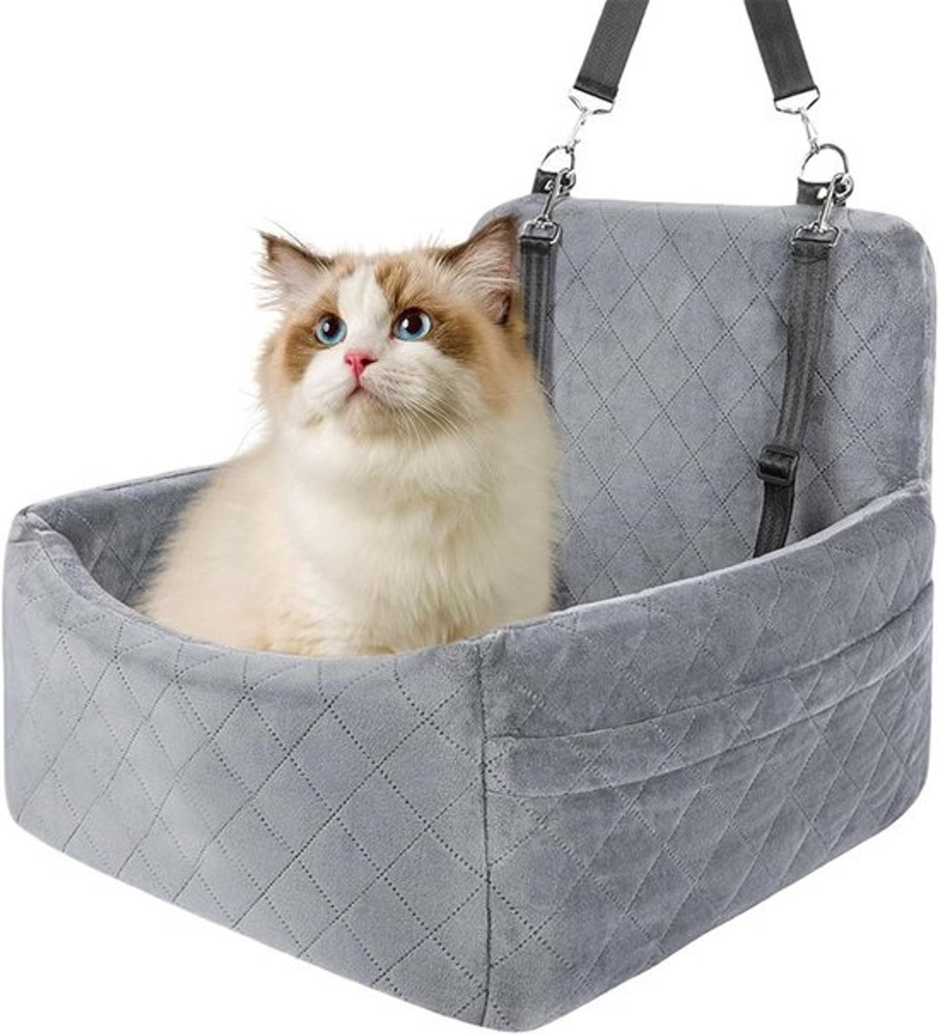 Honden Autostoel - Hondenmand Auto - Veilig Reizen - Pluche & Wasbaar - 45 x 30 x 5 cm - Grijs