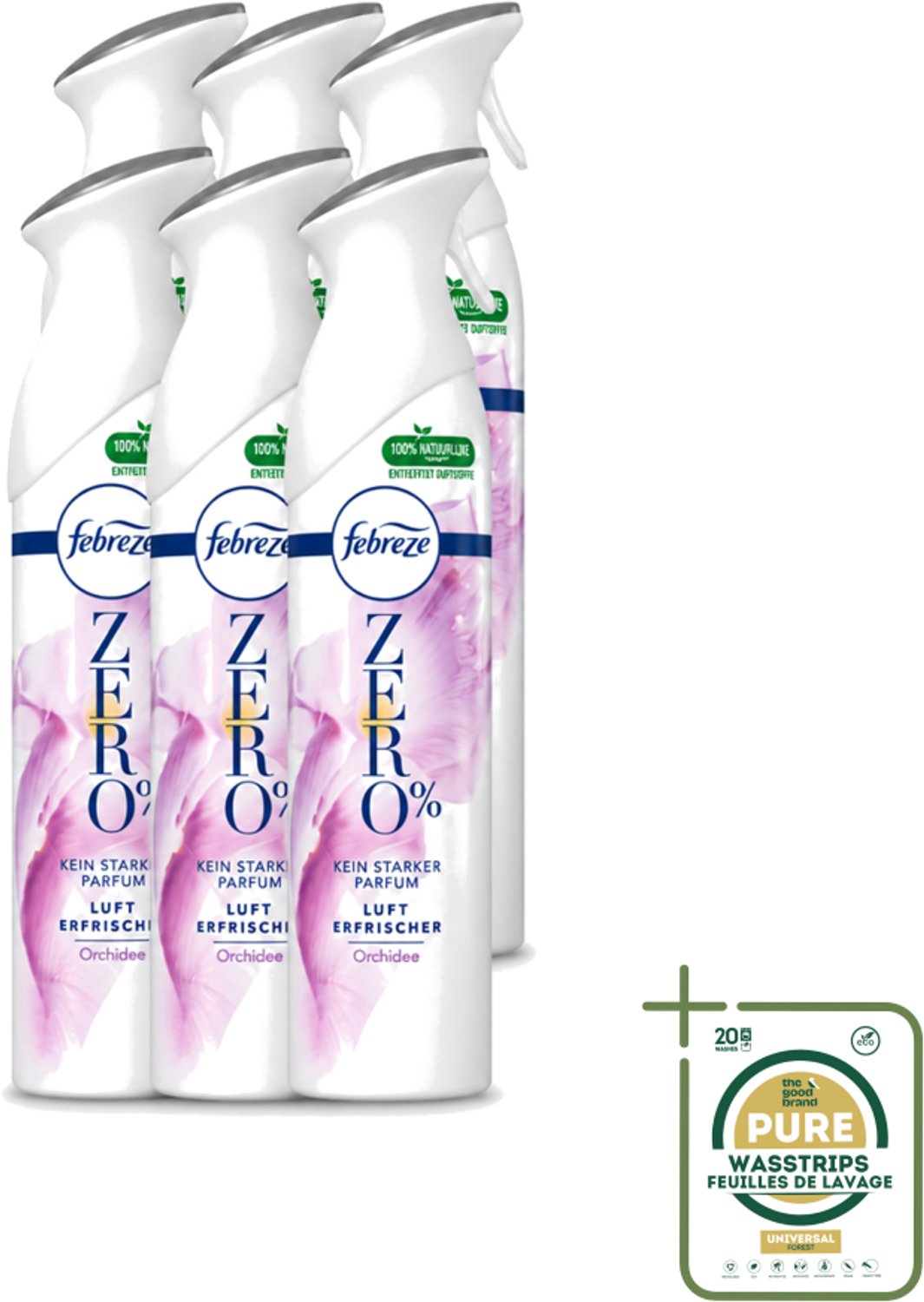 6 x Febreze Spray - Zero % - Orchidee - Luchtverfrisser - 300ml - Wasstrips - Luchtverfrisser - Geuren Verwijderen - Orchidee Geur - Frisse Geur - Zero %