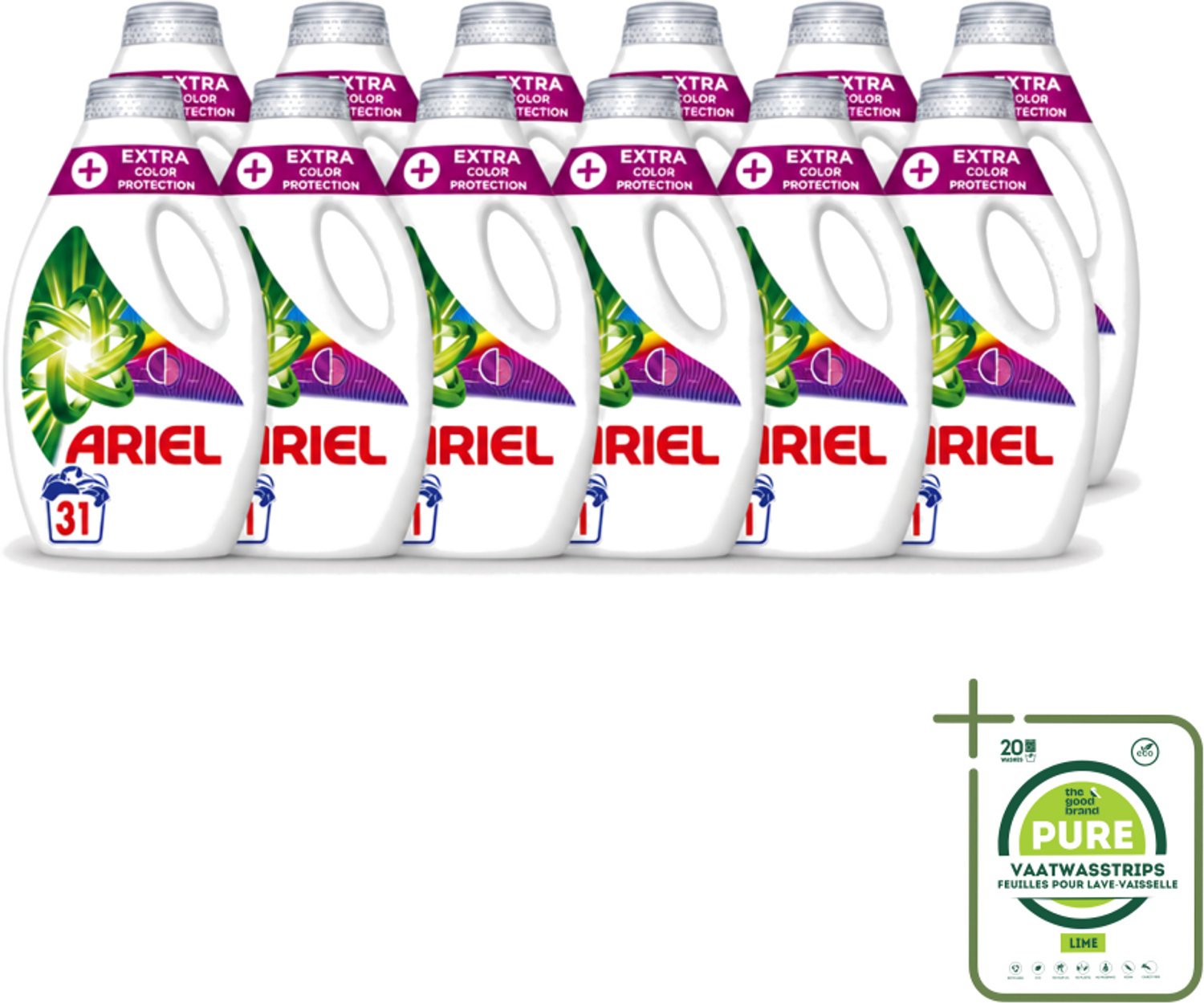 12 x Ariel Original - Extra Kleurbescherming - Vloeibaar Wasmiddel - Gekleurde Was - 31 Wasbeurten - Grootverpakking - Vaatwasstrips - Kleurbescherming - Wasmiddel - Gekleurde Was - Koud Wassen - Vezelverjonging