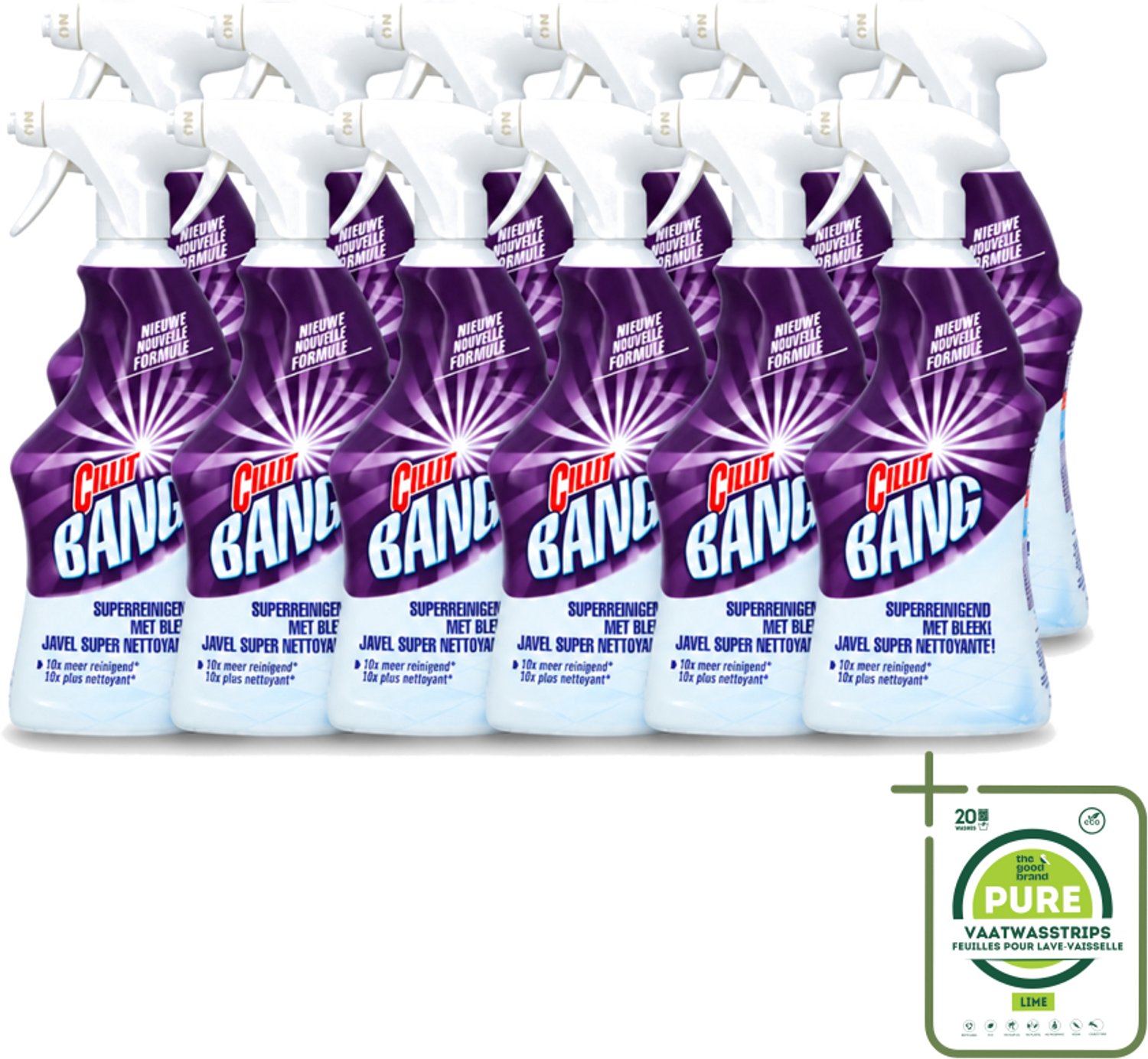 12 x Cillit Bang - Power Cleaner - Bleek & Hygiëne - Schoonmaakspray - Voor Vlekken en Aanslag - 750 ml - Grootverpakking - Vaatwasstrips - Schoonmaak - Vuil Verwijderen - Vlekken Verwijderen - Bleek - Hygiëne