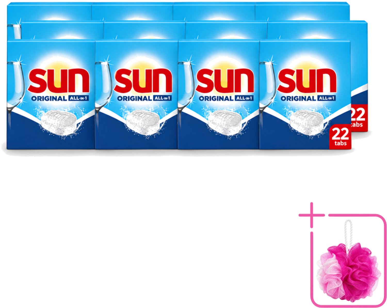 12 x Sun – Vaatwastabletten – All-in-1 Original – 22 tabletten - Bulkverpakking - Vaatwastabletten - Douchemop - Vaatwassen