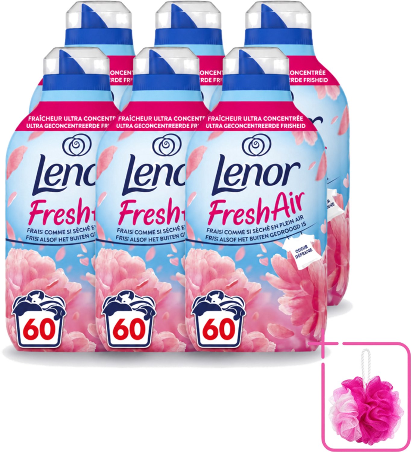 6 x Lenor – Wasverzachter – Bloesem – 60 Wasbeurten – 840 ml - Bulkverpakking - Wasverzachter - Douchemop - Buitenluchtfrisheid