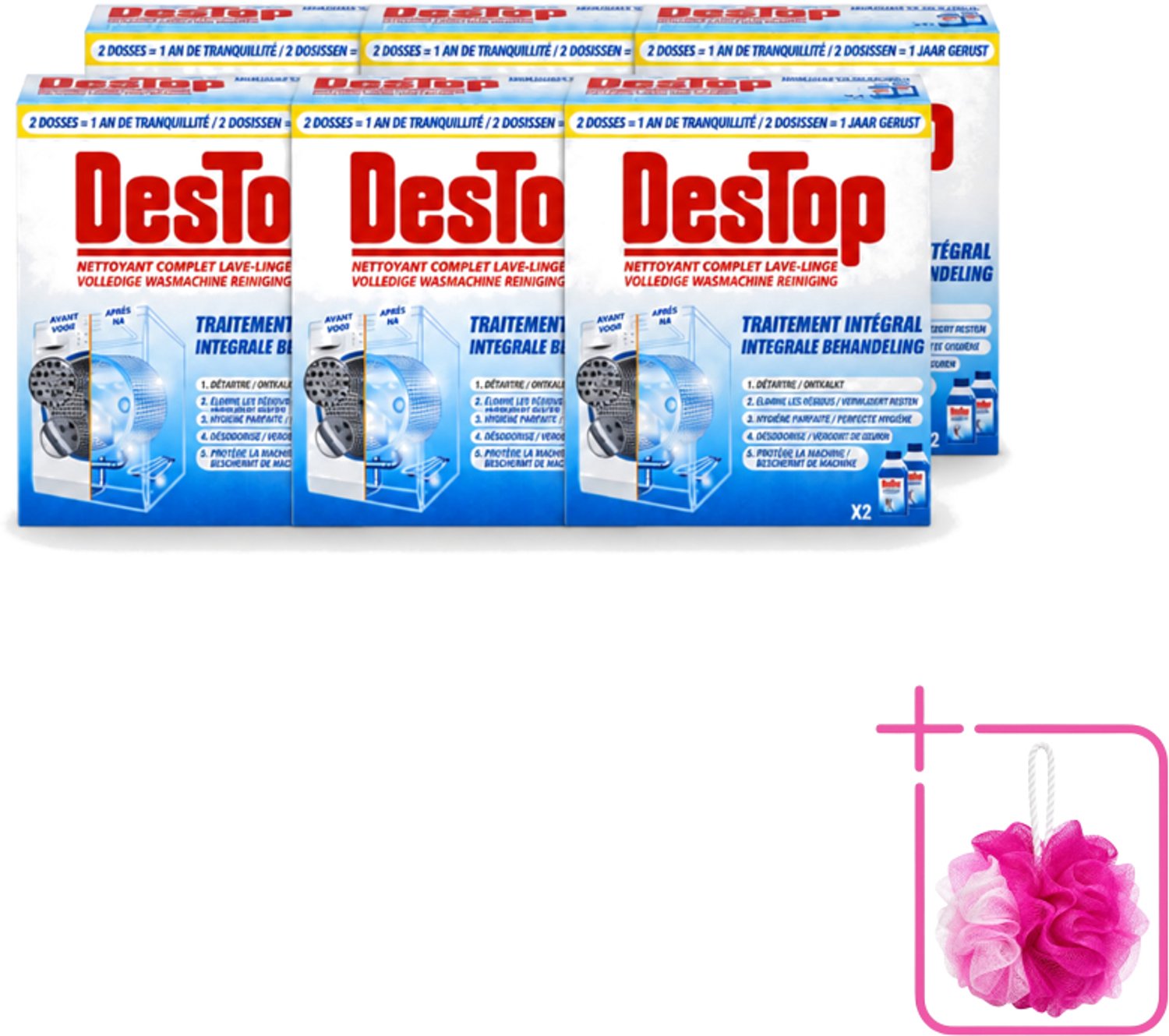 6 x Destop - Wasmachine reiniger - Integrale Behandeling - Duopack - Bulkverpakking - Wasmachine reiniger - Douchemop - Kalk verwijderen