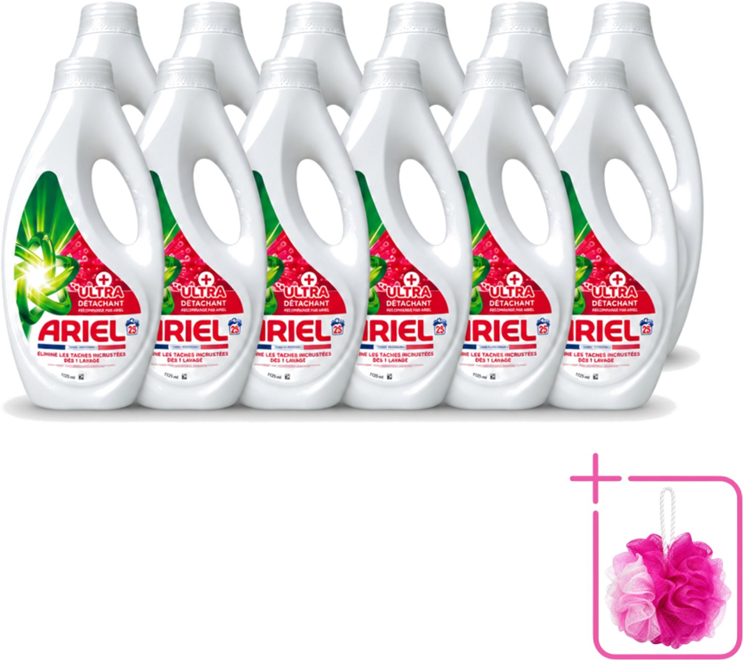 12 x Ariel – Vloeibaar Wasmiddel – Ultra Vlekverwijderaar – 1125 ml – 25 wasbeurten - Bulkverpakking - Vlekverwijderaar - Douchemop - Wasmiddel