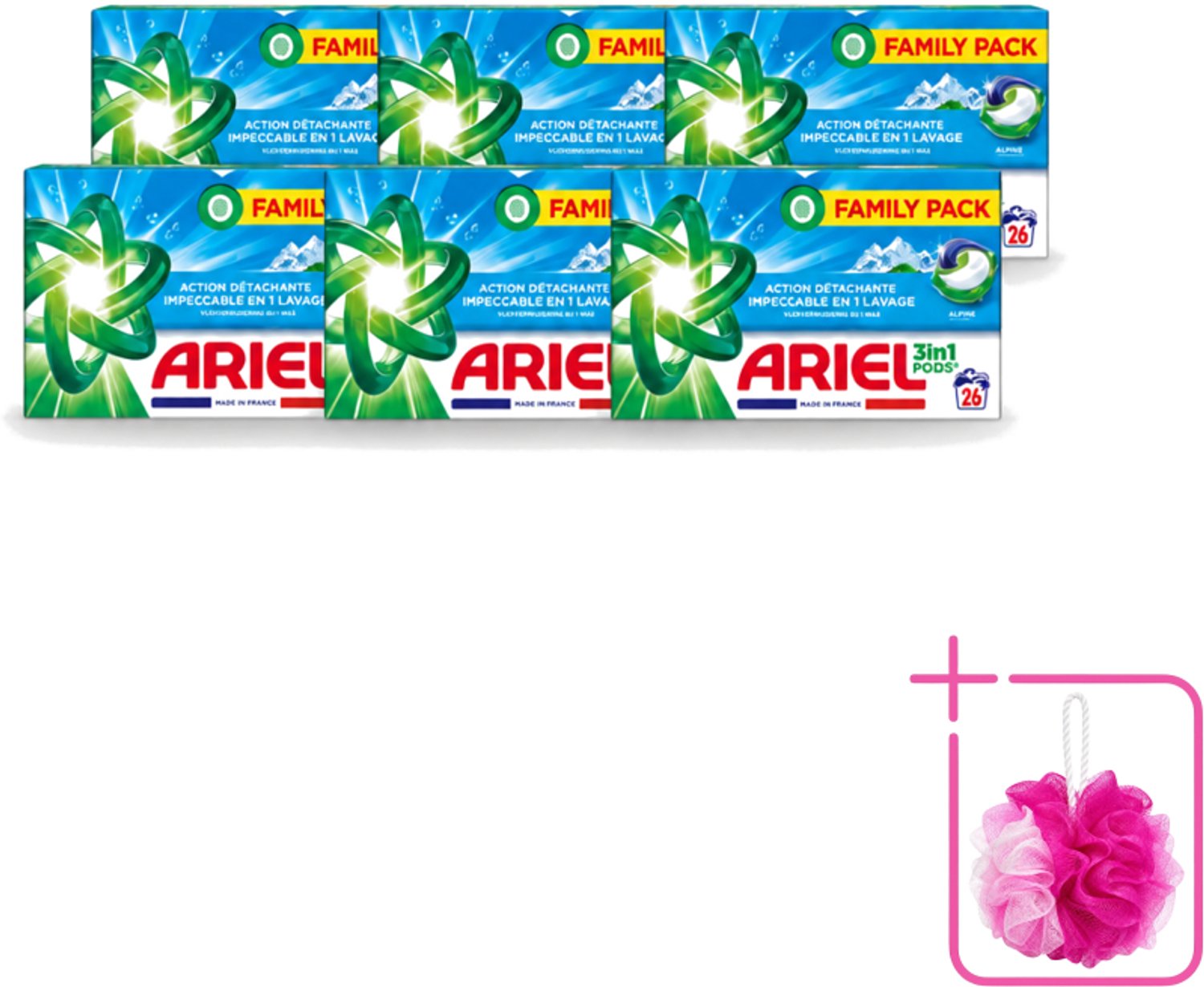 6 x Ariel – Pods 3in1 – Alpine – 26 wasbeurten - Bulkverpakking - Ariel 3in1 Pods Alpine - Douchemop - Wasmiddel 26 wasbeurten